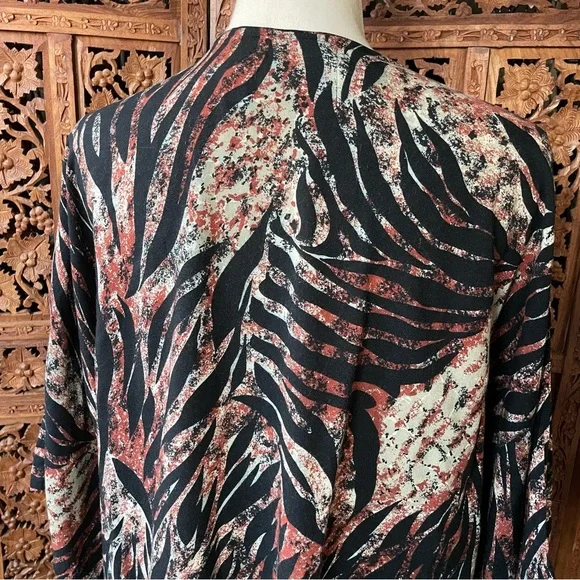 Vintage Abstract Zebra Print Button Front Kaftan Blouse Beach Cover Up - Picture 7 of 10